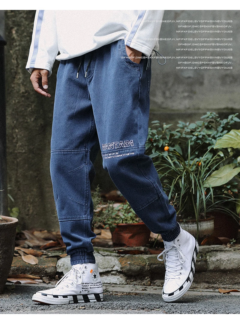 Fashion Streetwear Men Jeans Loose Fit Spliced Designer Denim Cargo Pants Harem Jeans Men Japanese Style Hip Hop Joggers Jeans