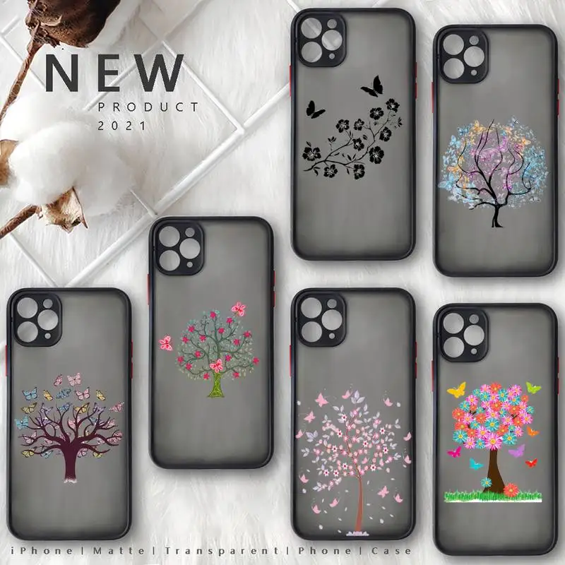 

Butterfly tree woman Phone Case matte transparent For iphone 7 8 11 12 plus mini x xs xr pro max cover
