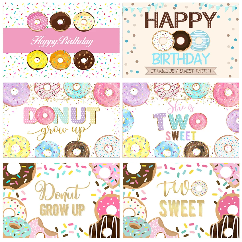 

MOCSICKA Glitter Sweet Donut Grow Up Backdrops Girl Princess Happy Birthday Party Photography Background Cake Table Decor Banner