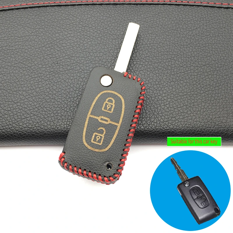 Для Peugeot 207 307 308 407 408 для Citroen C3 C4 C4L C5 C6 2 кнопки 100% кожаный чехол ключа автомобиля