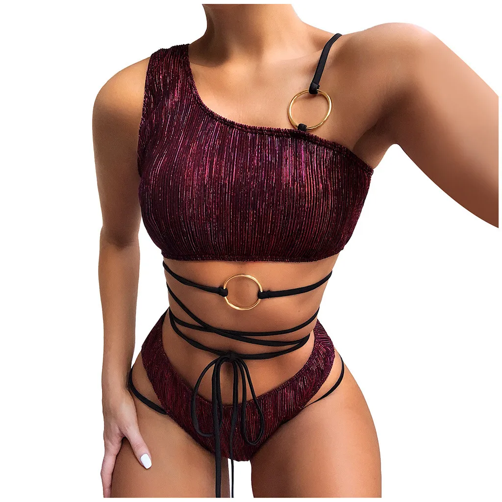 Модный комплект бикини SAGACE на одно плечо с кольцом женский летний раздельный
