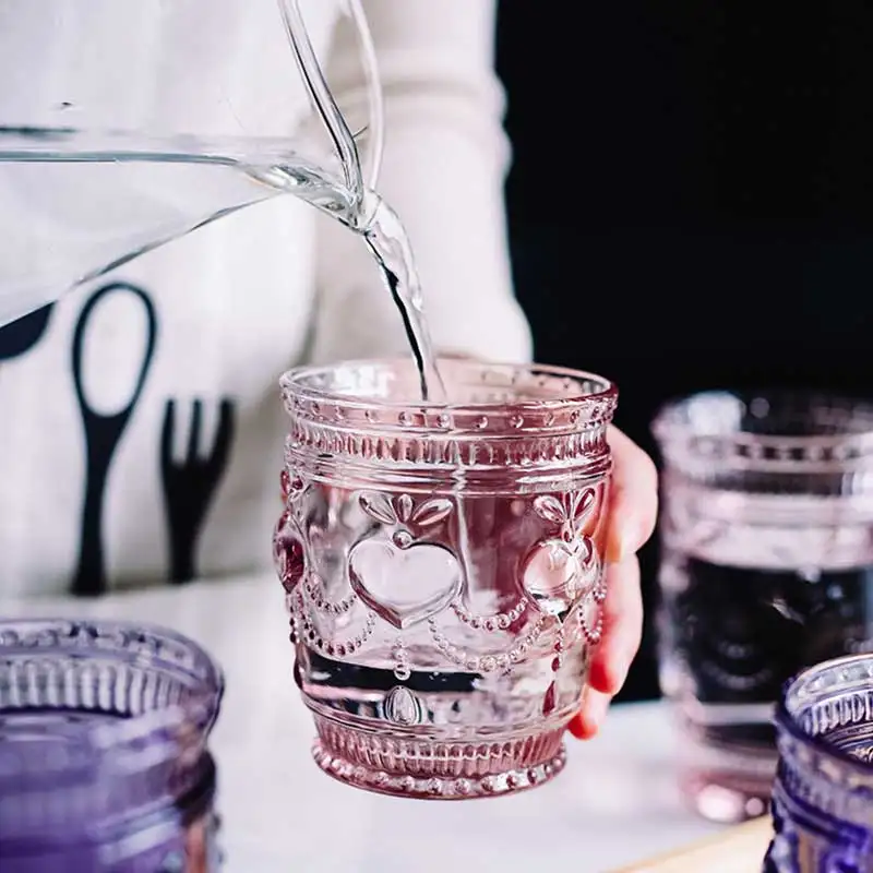 2 шт Красочный Ретро рельеф Стекло чашки без примесей свинца и молоко сок чашка