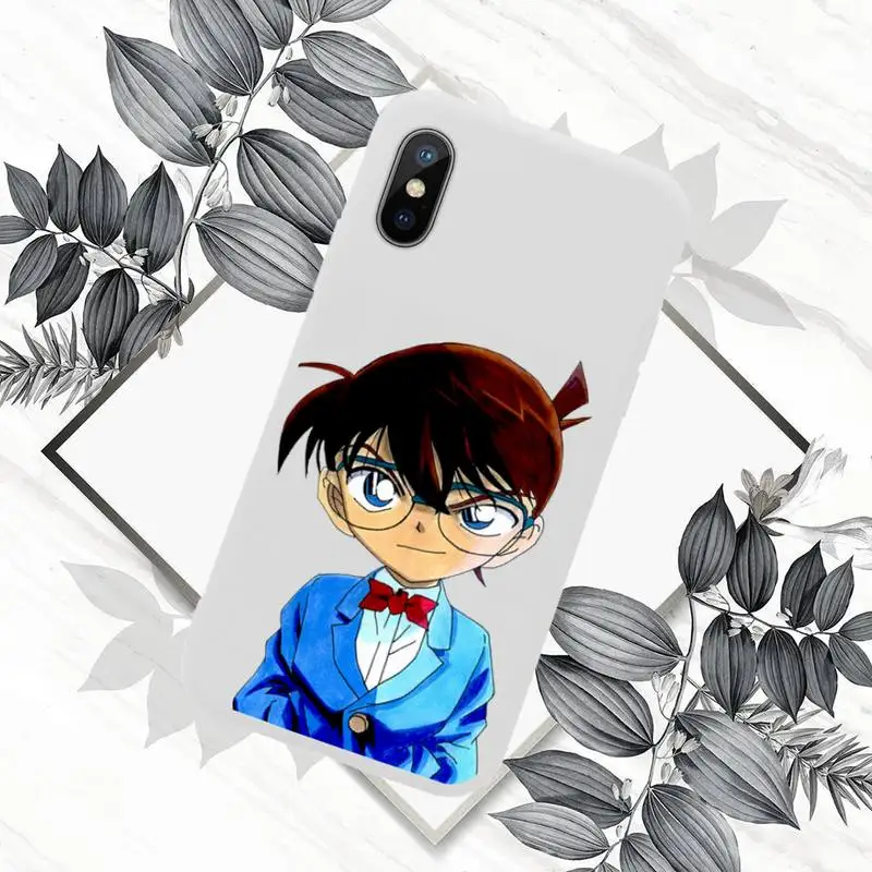 

anime Detective Conan Phone Case White Candy Color for iPhone 11 12 mini pro XS MAX 8 7 6 6S Plus X SE 2020 XR