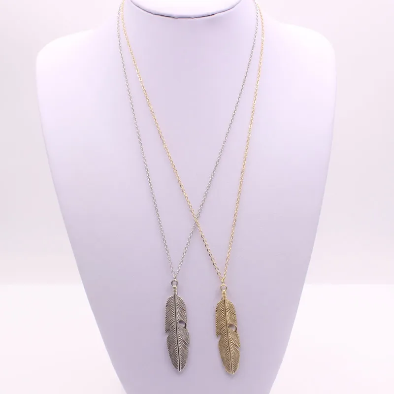 Простая Классическая Подвеска на ожерелье с перьями длинная цепочка для свитера