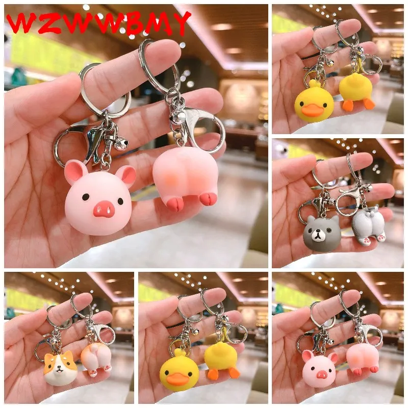 

Cartoon Pig Head And Butt A pair Keychain Animal Duck Pig Cat Hippo Rabbit Deer Bag Pendant Car Keyring Wholesale