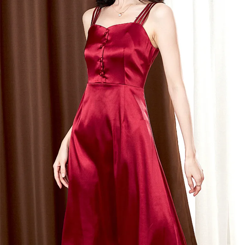 

Summer Korean Silk Dress for Women Sexy Women Satin Strap Dress Woman High Waist Dresses Elegant Woman Sleeveless Dresses