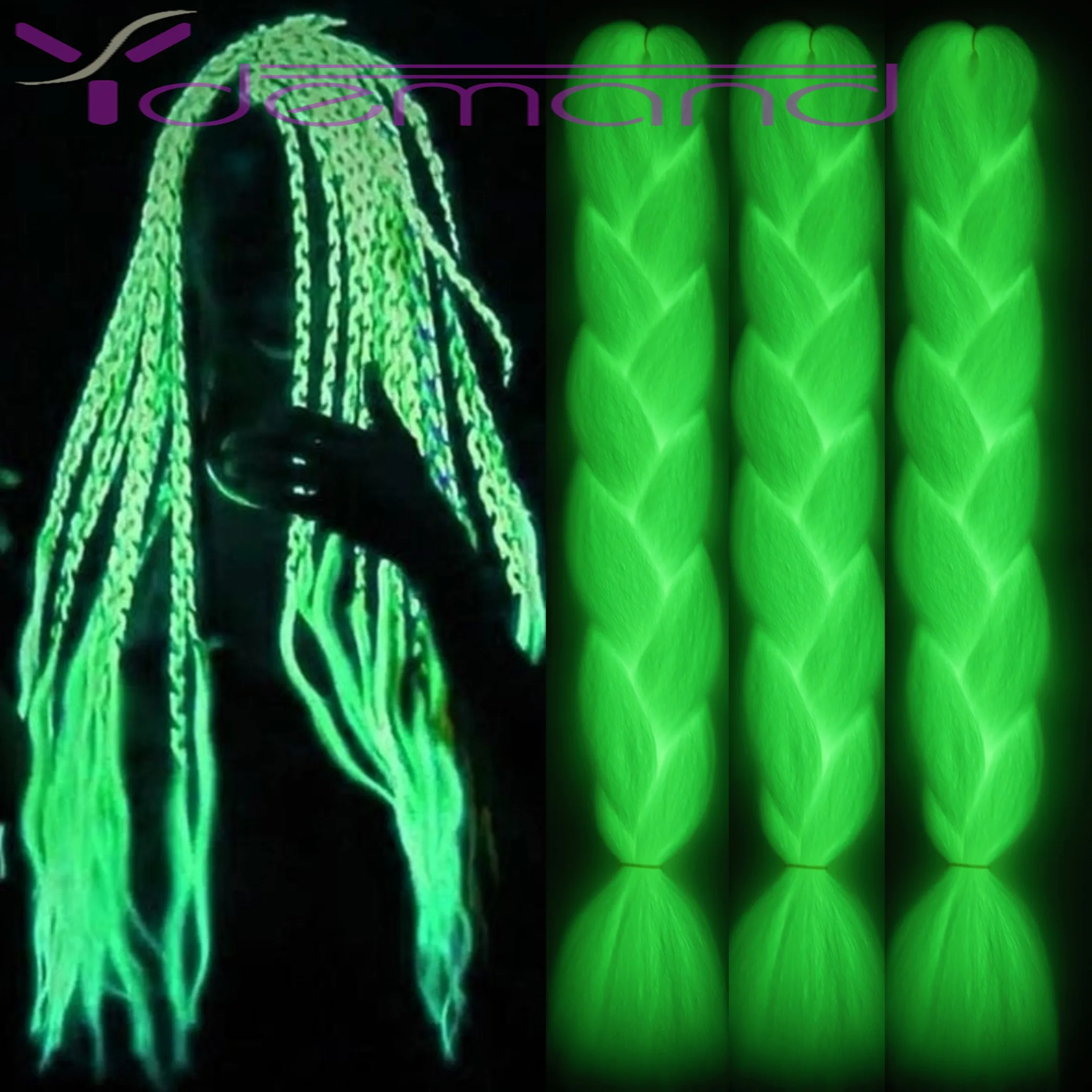 Y Demand синтетические волосы Jum bo Braid зеленые неоновые Светящиеся Волосы 60 см