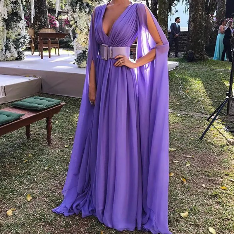 

2021 New Purple Chiffon Bridesmaid Dresses Long V-Neck Pleats Cheap Country Beach Junior Bridesmaid Dress Wedding Guest Formal