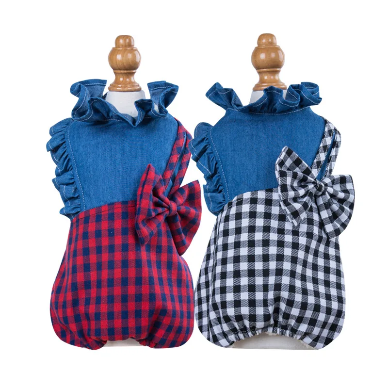 

20201 autumn and winter new puppy dog four-legged cotton princess bow pet clothes thick plaid winter jacket