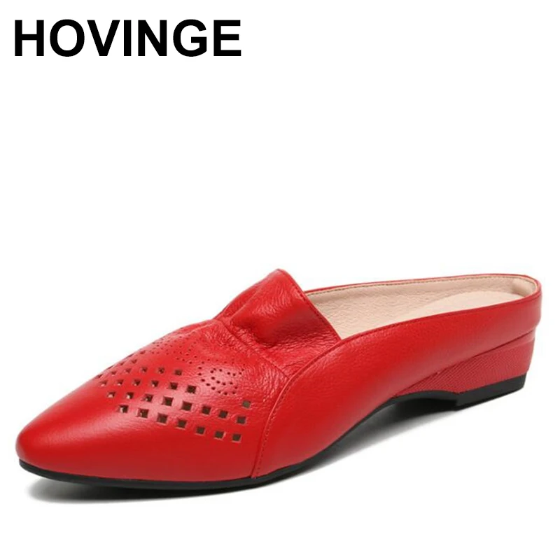 

HOVINGE High soft cowhide hollow leather sandals 2020 summer fashion sandals comfort practical low heel pointy sandals women