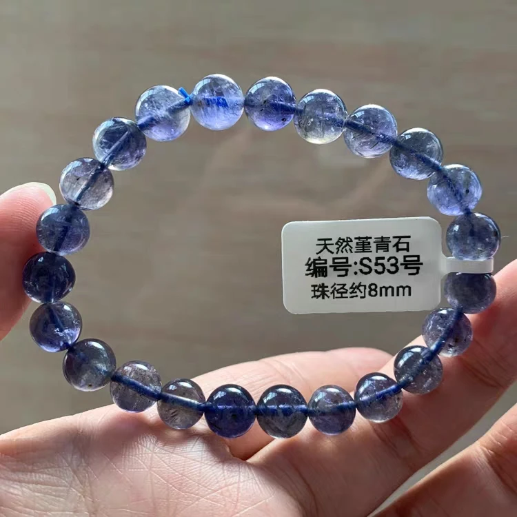 Pulsera elástica de piedra iolita de dicroita azul Natural para mujer, brazalete de cuentas de cristal de 7mm, 8mm, 9mm, AAAAA