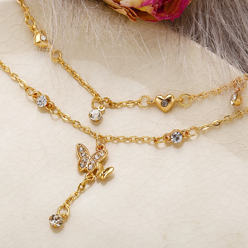 17KM богемные ножные браслеты с бабочками для женщин многослойный Хрустальный