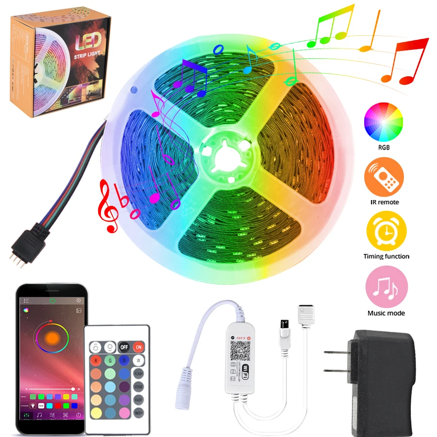 5 м 10 15 20 WiFi светодиодный светильник SMD 5050 12 В RGB Светодиодная лента Wifi удаленный