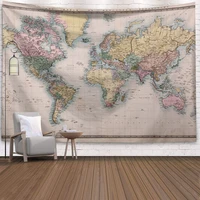 world map tapestry fabric wall hanging decor watercolor map letter polyester tapestries table cloth cover yoga beach towel