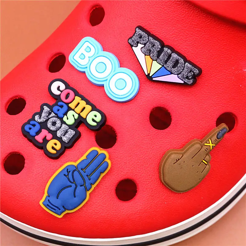 

Freeshipping 1pcs Shoe Charms Pride Swear Middle Finger Gesture Boo Shoe Accessories Decoration fit Croc Jibz Party Kids Gifts