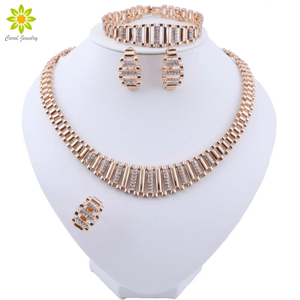 

Exquisite Dubai Jewelry Set Luxury Gold Color Necklace Set Nigerian Wedding African Beads Jewelry Set Costume New Design