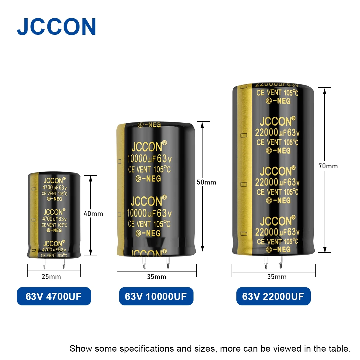 

JCCON 2Pcs 63V Horn Electrolytic Capacitor 2200UF 3300UF 4700UF 6800UF 10000UF 12000UF 15000UF 22000UF Volume Welding Full-Volta