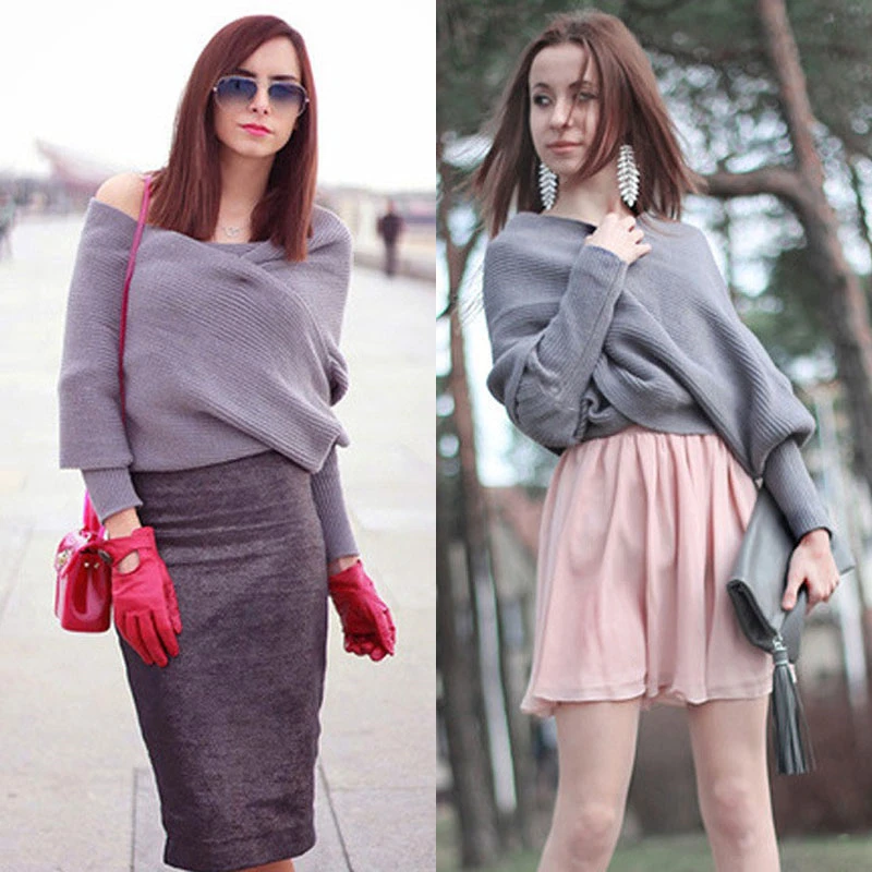 Женский свитер с открытыми плечами v-образным вырезом и крученой спинкой осенние