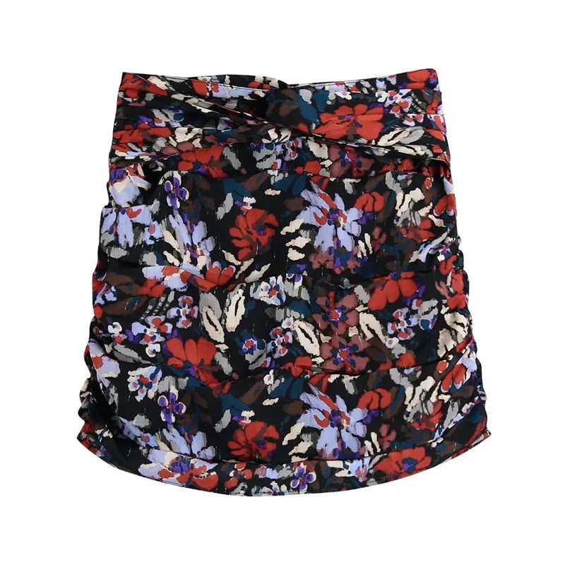 

TRAF Za Woman Print Short Skirts Womens 2021 Vintage Pleated High Waist Mini Skirts Women Fashion Floral Y2K Skirt Streetwear