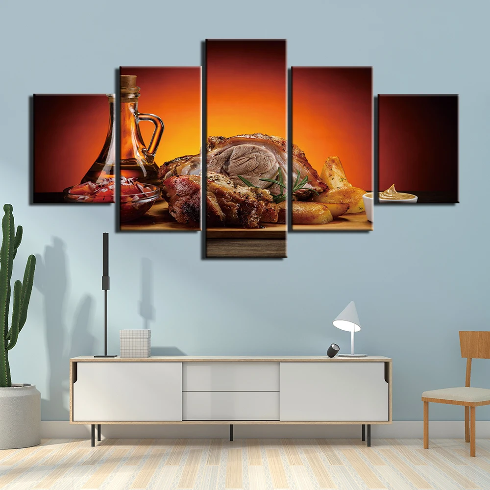 Настенная живопись холст печати Еда барбекю фотографии 5 шт. печать плакатов для