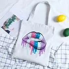 Женская Холщовая Сумка Ulzzang Fun, элегантная повседневная вместительная сумка с цветными губами и мультипликационным принтом, лето 2020