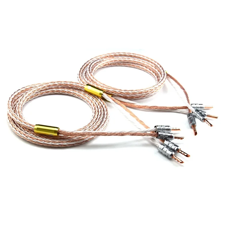 

1 Pair 8TC Hifi Speaker Cable With Banana Jack High Performance Pure Copper HIFI Speaker Wire For Speaker