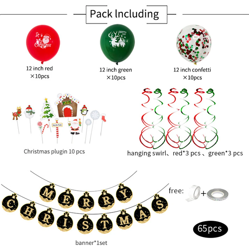 

65pcs Merry Christmas Balloons Banner Decorations for Home Ornaments Santa Claus Snowman Tree Xmas Gift 2021 Happy New Year