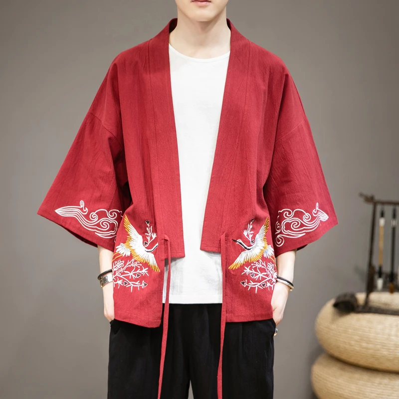 Улучшенный мужской летний льняной костюм Hanfu мужская китайская одежда с вышивкой