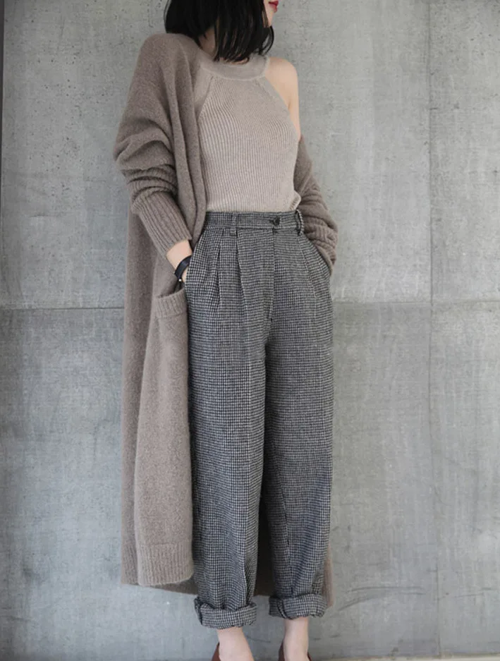 

Women Casual Long Cardigan For Womens Autumn Female Patchwork Long Sleeve Knitted Sweater Cardigans Woman Sweaters