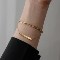yun ruo vintage yellow gold color good luck double chain bracelet woman man birthday gift 316 l titanium steel jewelry not fade