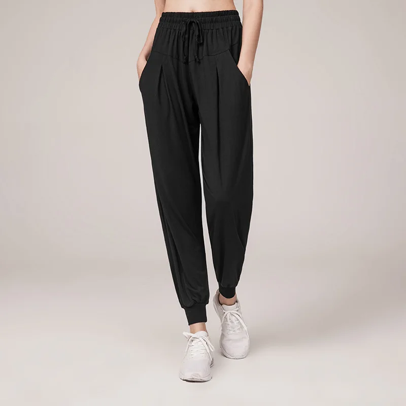 2019 быстросохнущие спортивные брюки для бега на шнуровке женские свободные