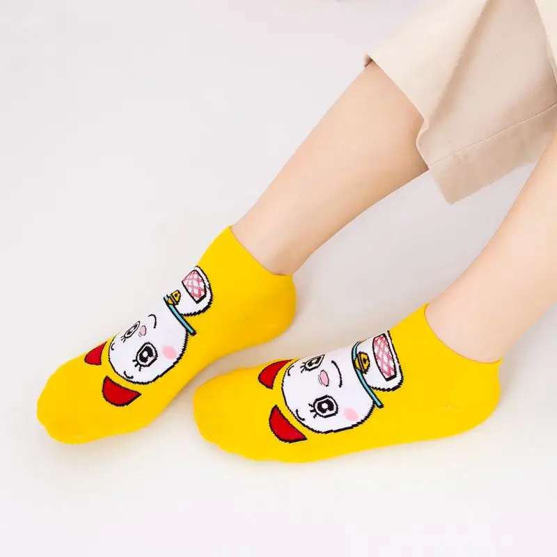 5 pairs Japanese New Cartoon Character Short Socks Women Cute Funny Breathable Street Cotton Happy Gifts for Girls Ankle Socks