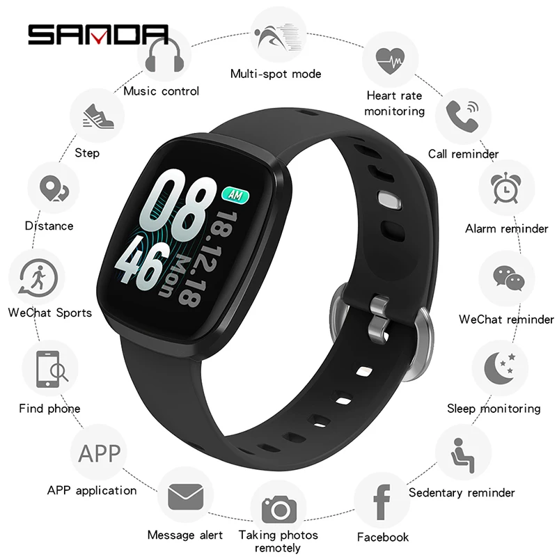 Sanda GT103 Smart Watch Blood Pressure Tracker Waterproof Bracelet Fitness Message Reminder Relogio Inteligente | Электроника