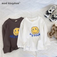 mudkingdom fashion boys girls t shirt smiley letter long sleeve crew neck casual tops for toddler drop shoulder kids clothes