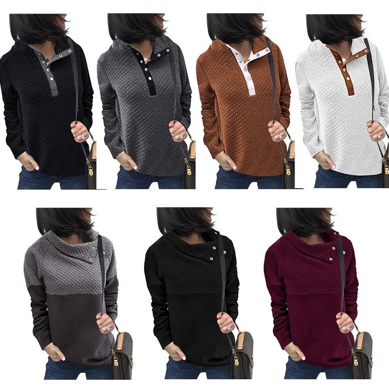 

2021 European and American autumn and winter new products hit color belt pocket lapel pullover sweater women sweatshirts