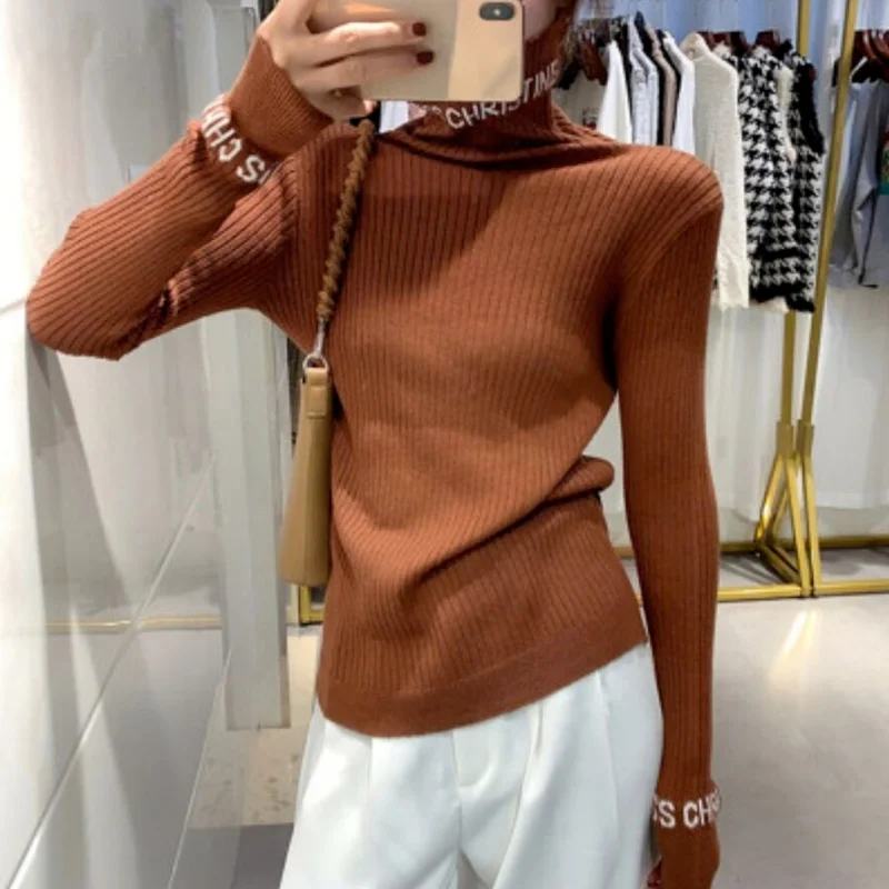 Водолазка Woherb Женский вязаный свитер с буквенным принтом пуловер новинка 2022