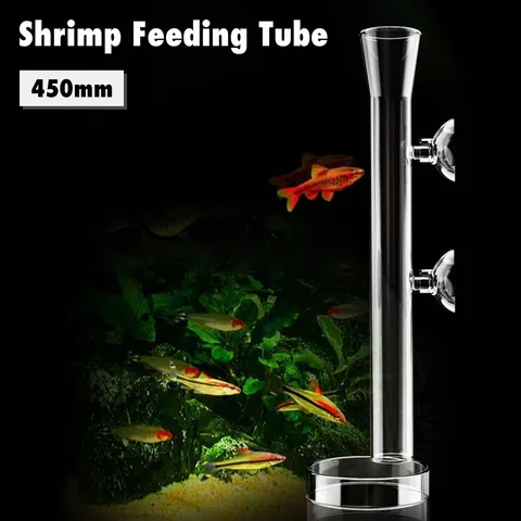 Прозрачная стекло аквариума для рыб трубка для кормления креветок с тарелкой, 450 мм, 2 присоски, аксессуары для аквариума