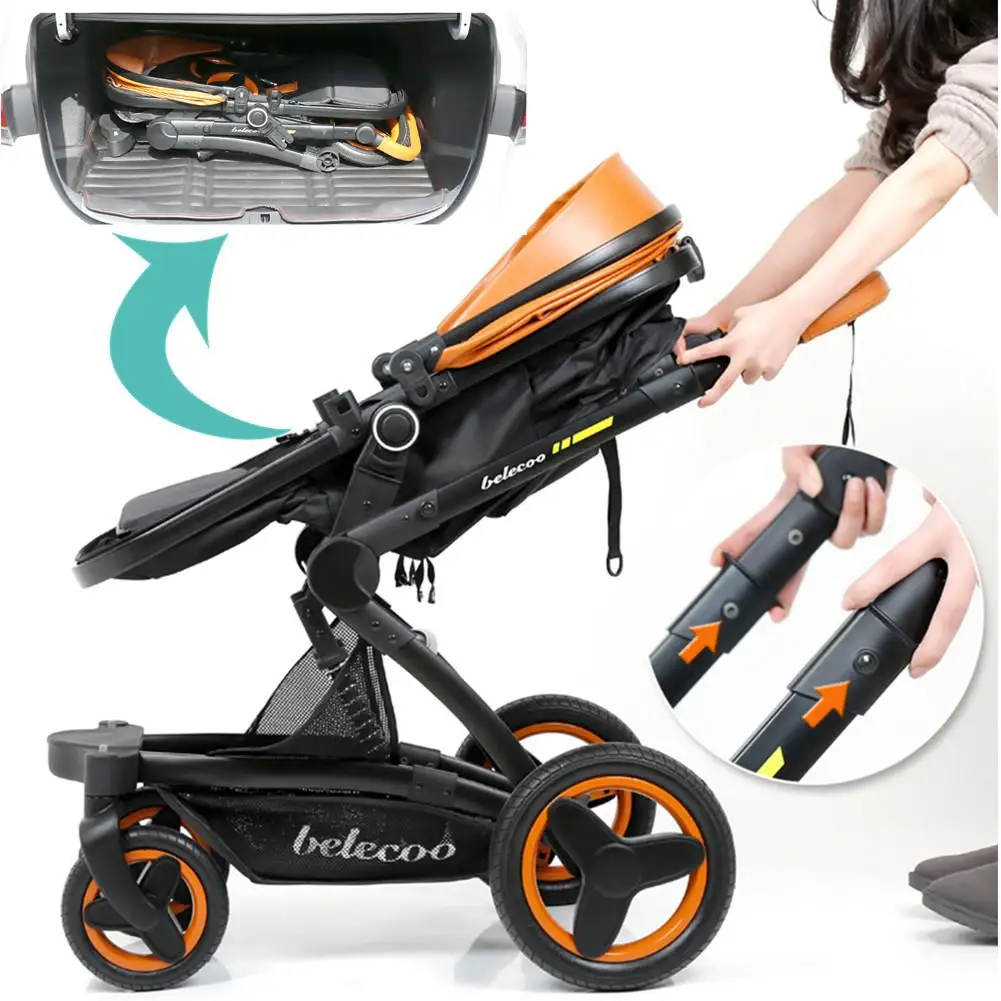 Новая детская коляска Belecoo, 2 в 1, складная ударопрочная коляска с высоким видом, комплект для лежа и сидения с корзиной, 2 шт