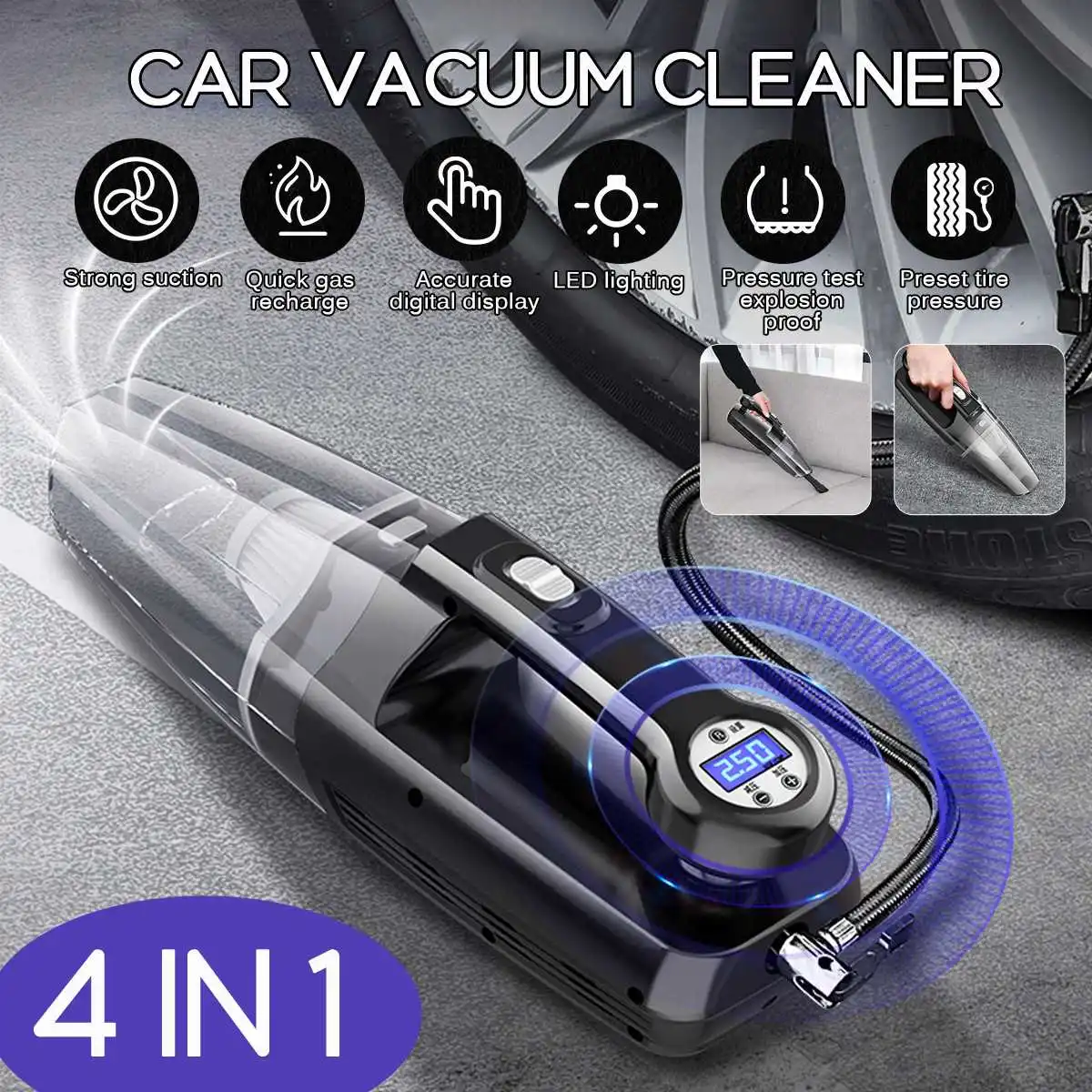 Preço 4 Em 1 Função Aspirador De Pó De Carro + Bomba De Inflação Com Display Digital Portátil 120w Carro Doméstico Compressor De Ar Inflável Automático