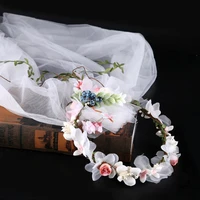 handmade blueberry wreath tiara white veil fabric flower bridal headpiece wedding accessories me