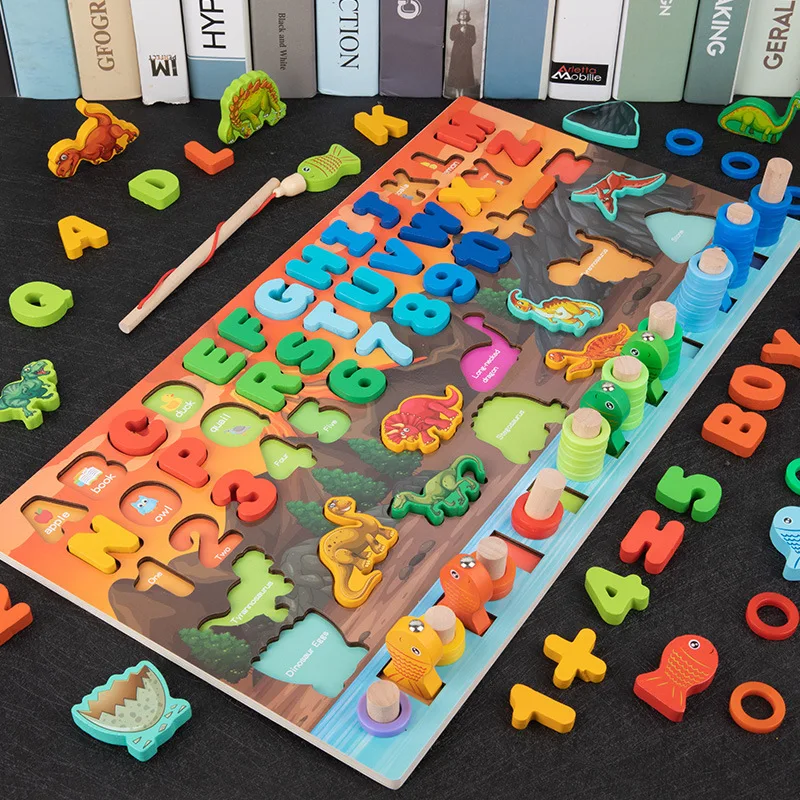 

Kids Montessori Multifunction Counting Board Wooden Toy Geometric Shape Cognition Baby Math Toy Early Educational Toy Gift