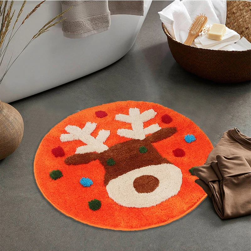

Circular Cartoon Christmas Floor Mats Bathroom Door Absorbent Non-Slip Mats Door Mats Household Door Mats Bedroom Decoration