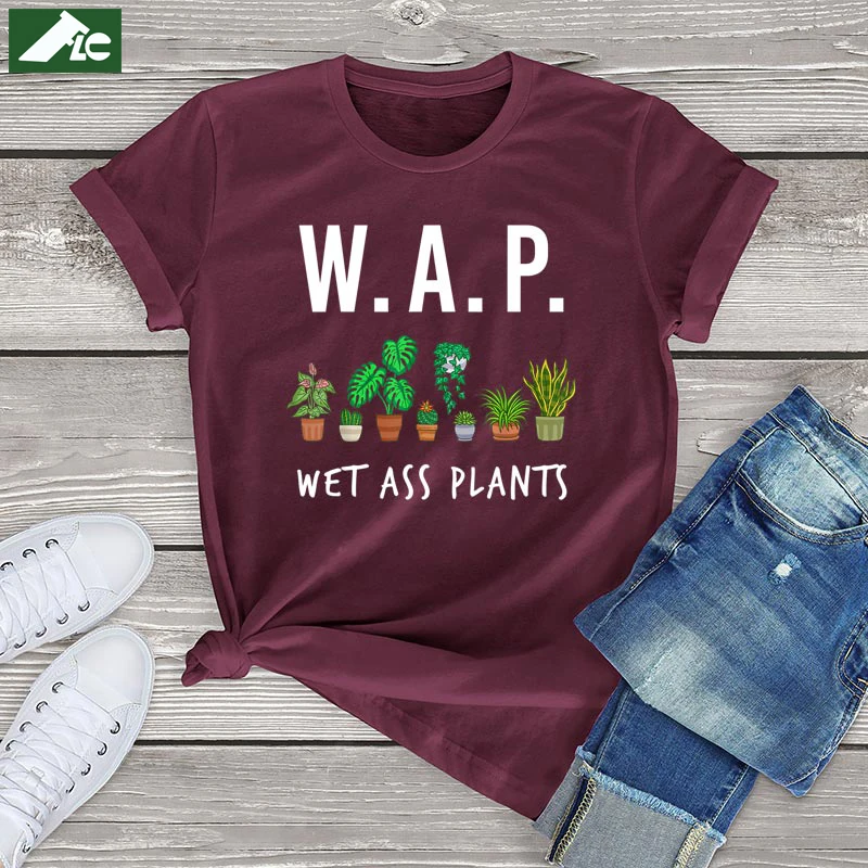 

Модная футболка WAP, женская одежда, футболка с коротким рукавом с мокрыми полами и растениями, винтажные топы для девочек, Хлопковые женские ...
