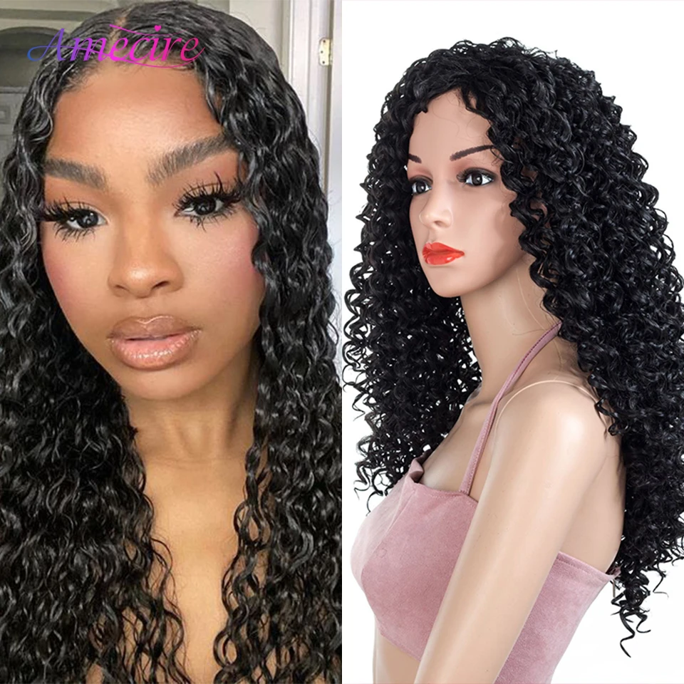 

Синтетические волнистые термостойкие волоконные парики, черные длинные вьющиеся искусственные волосы для черных женщин