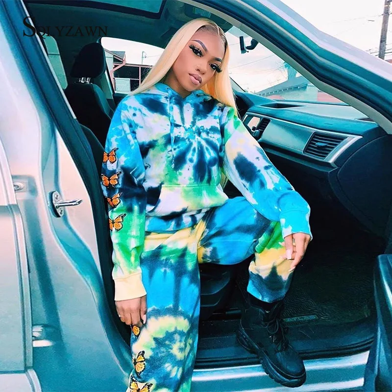 Уличная одежда толстовка с капюшоном принтом повседневные брюки Капри женский