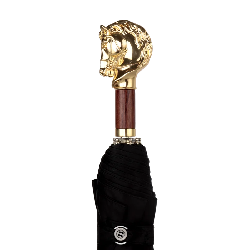 Cabeça de Cavalo Dobrável Guarda-chuva Metal Ouro Chuva Mulheres Homens Negócios Animal Cabeça Retro Guarda-sóis Ombrello Presente Sy417 Sol