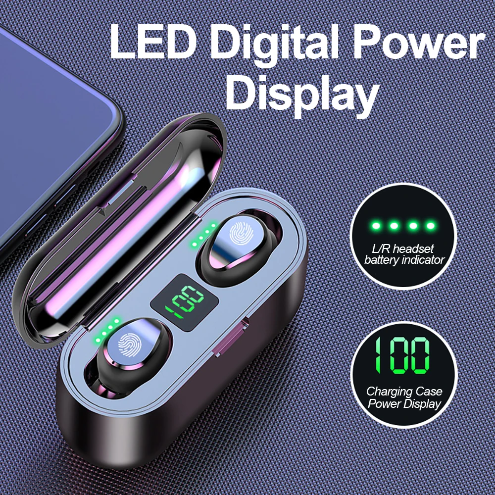 

Беспроводные наушники F9 tws, Bluetooth-совместимые сенсорные наушники 5,0 HD, игровая гарнитура с внешним аккумулятором 2000 мА · ч для мобильных теле...