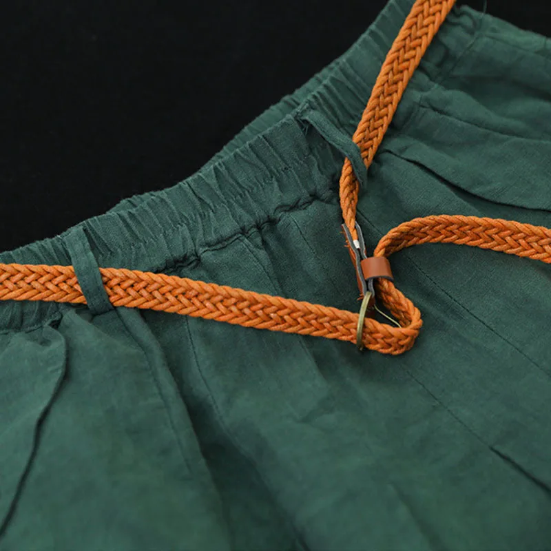 

NINI WONDERLAND Women Linen Vintage Retro Skirts 2021 Summer Elastic Waist Solid Color A-line Midi Skirt Mori Girls Skirt Belt