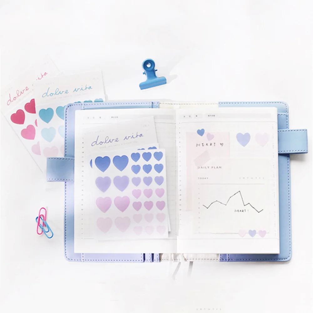 

3 Sheets Romantic Love Heart Shape Stickers Kawaii Stationery DIY Diary Scrapbooking Sticker Cute Candy Color Washi Stickers