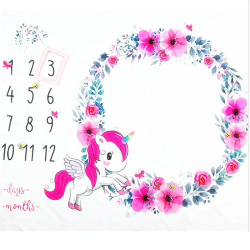 

100x120 см детское одеяло-веха Единорог гирлянда реквизит для фотосъемки тканевый фон для младенцев ежемесячный рост фотосъемки